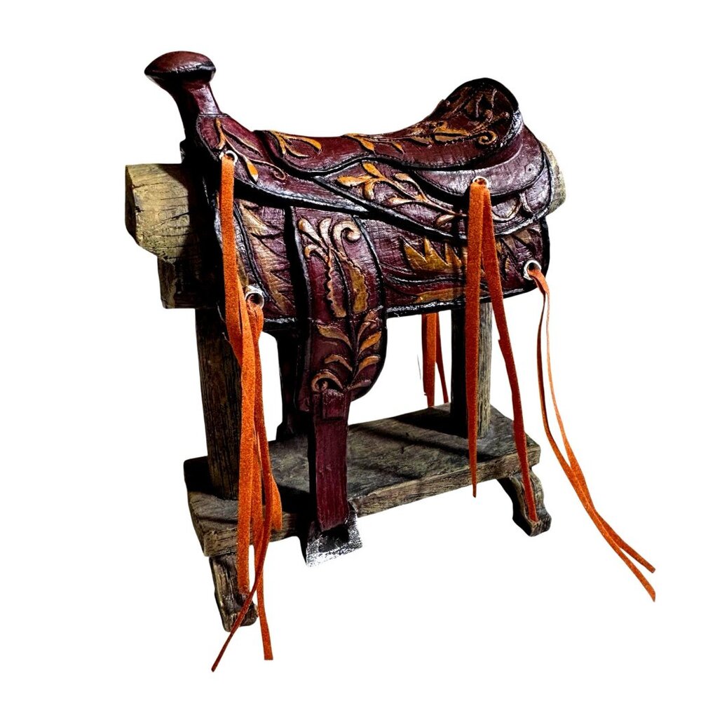 Western Decor Mini western cowboy sadle floral tooled design